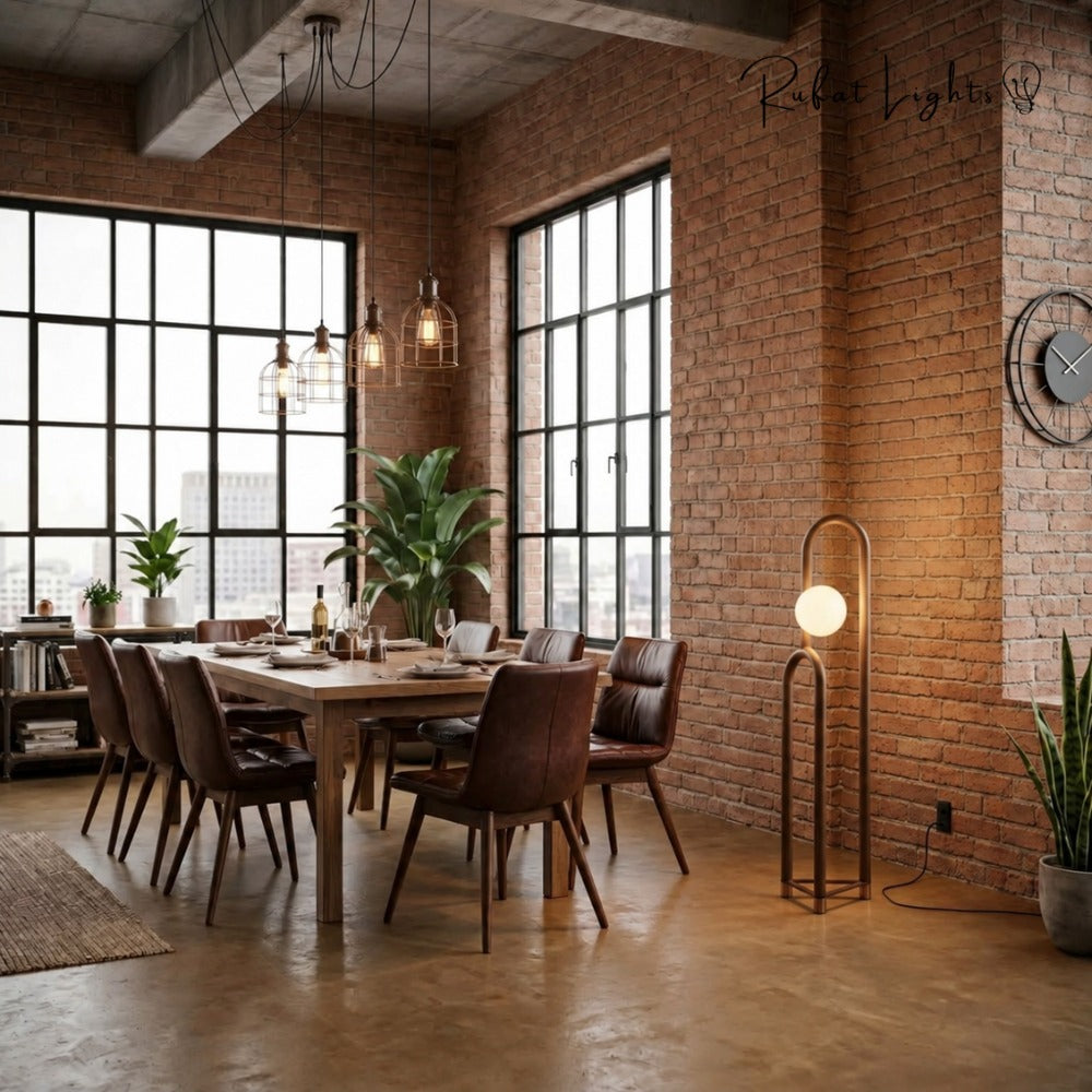Nordic Wooden Floor Lamp light wood in a loft dining room