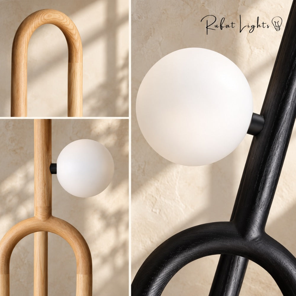 Nordic Wooden Floor Lamp light wood and black wood details