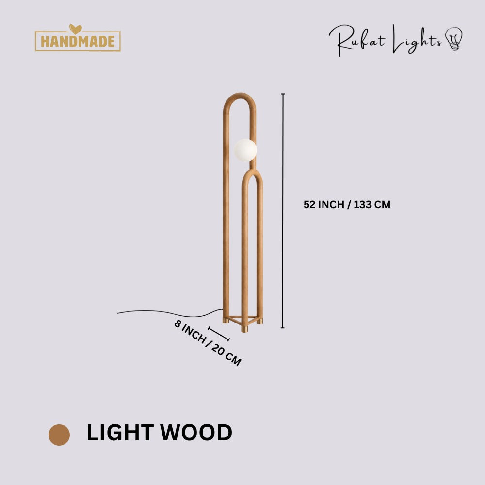 Nordic Wooden Floor Lamp Light Wood dimensions: 52 in (133 cm) high, 8 in (20 cm) base