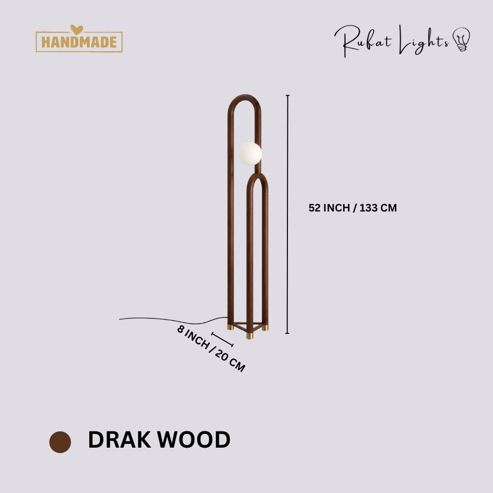 Nordic Wooden Floor Lamp Dark Wood dimensions: 52 in (133 cm) high, 8 in (20 cm) base