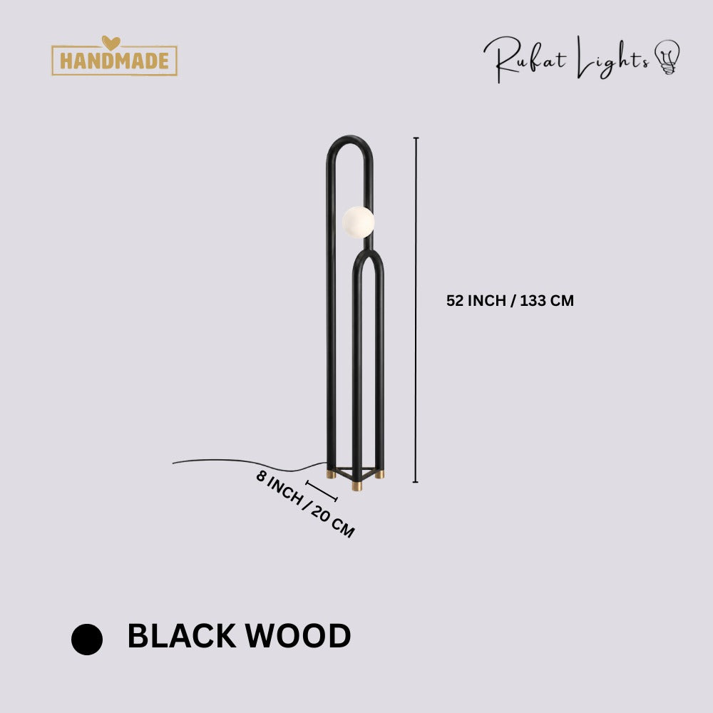 Nordic Wooden Floor Lamp Black Wood dimensions: 52 in (133 cm) high, 8 in (20 cm) base