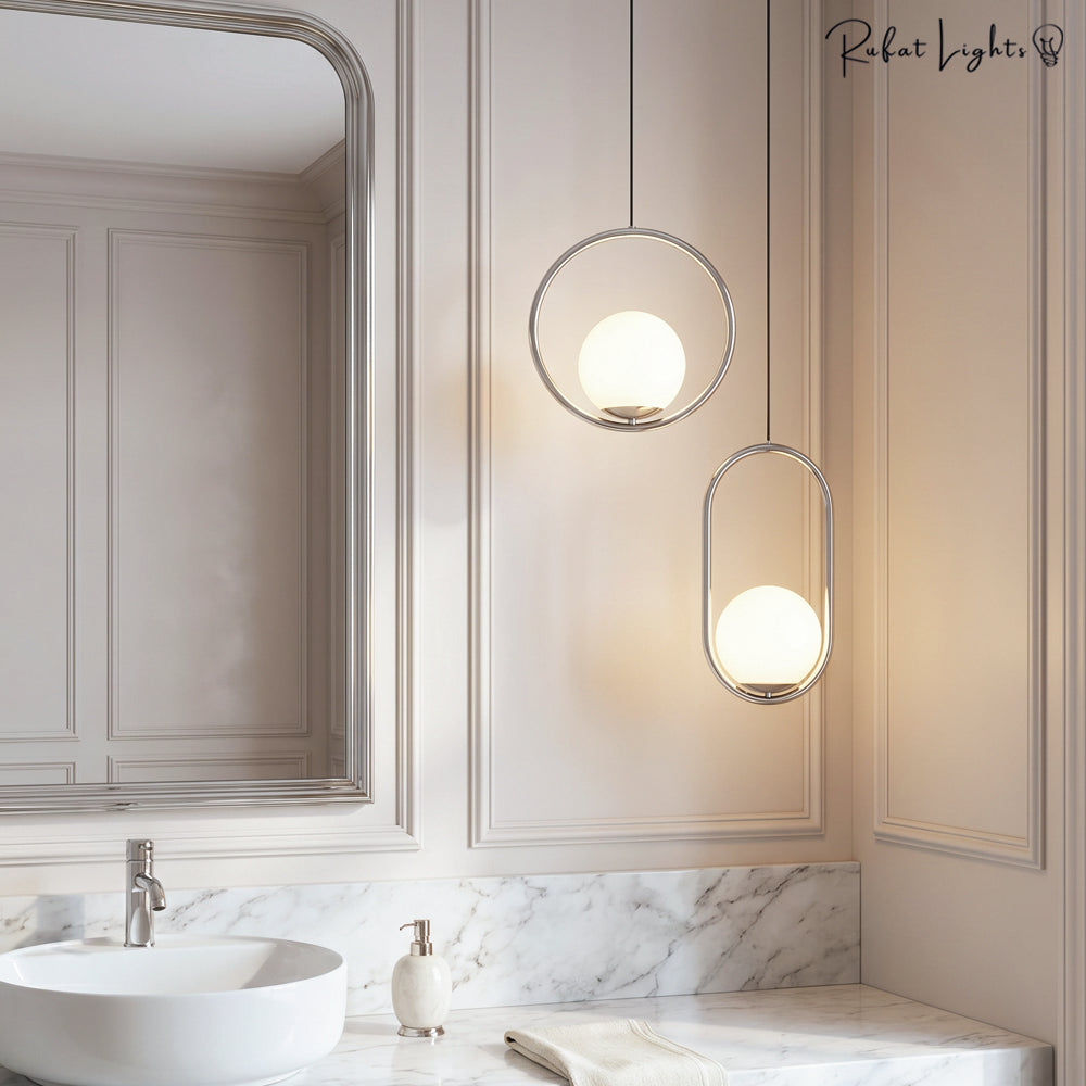 Opulent LED Luxury Glass Pendant Light in a bathroom by the mirror