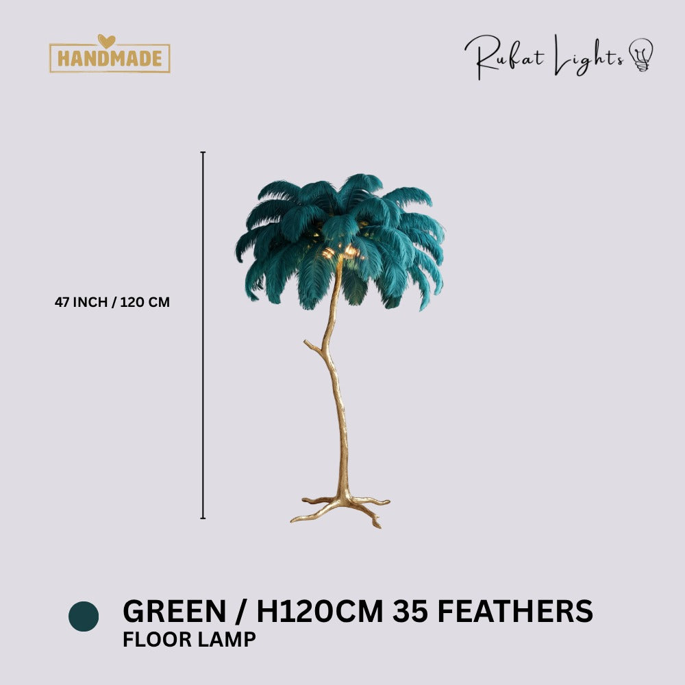 Luxury Ostrich Feather Resin LED Floor/Table Lamp Green H120cm 35 feathers (Floor Lamp) dimensions: 47 in (120 cm) high