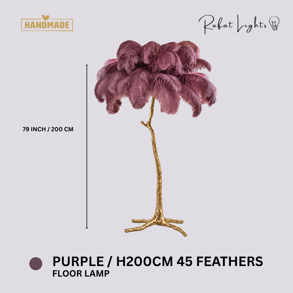 Luxury Ostrich Feather Resin LED Floor/Table Lamp Purple H200cm 45 feathers (Floor Lamp) dimensions: 79 in (200 cm) high