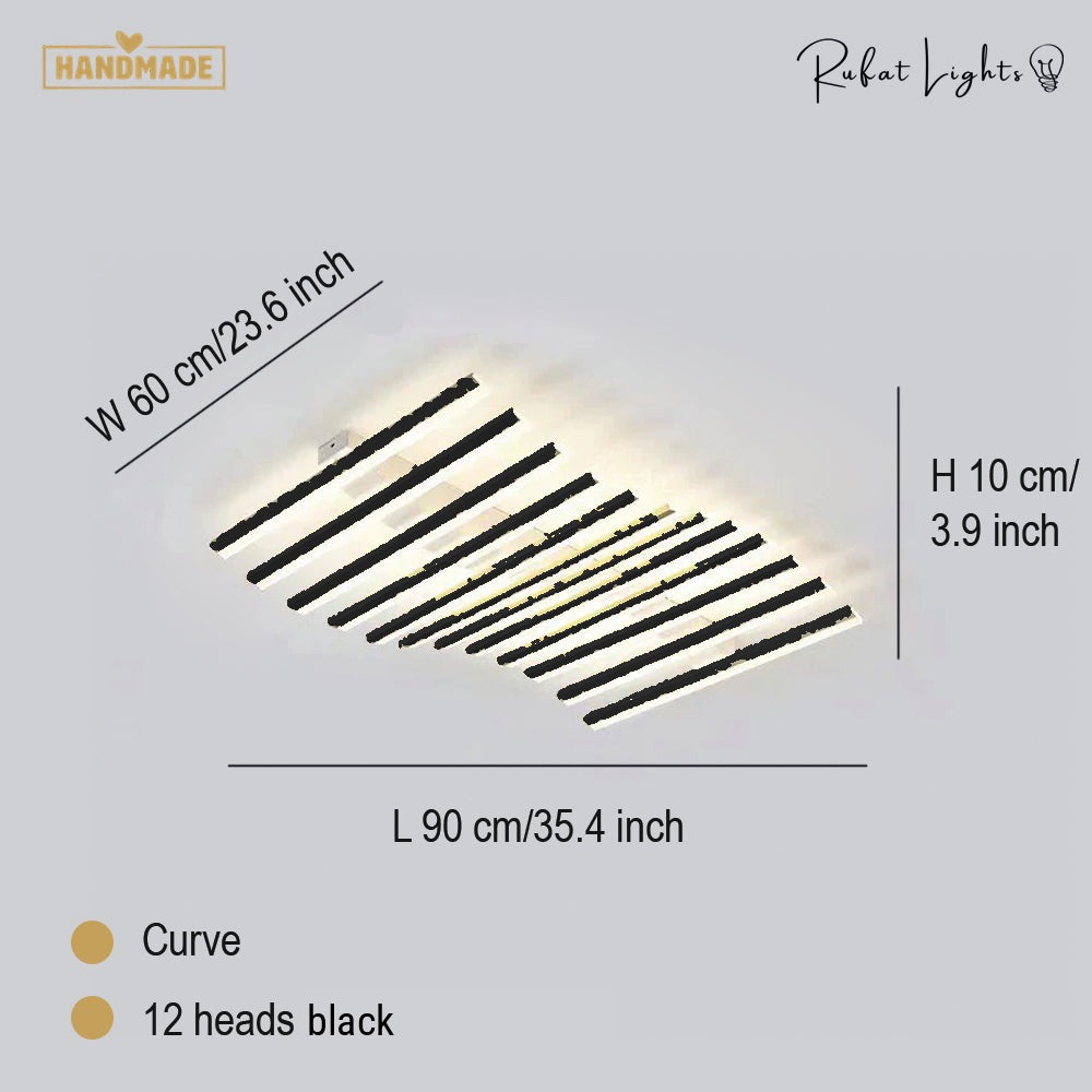 Nordic Creative Square Line Chandelier 12 heads curve black dimensions