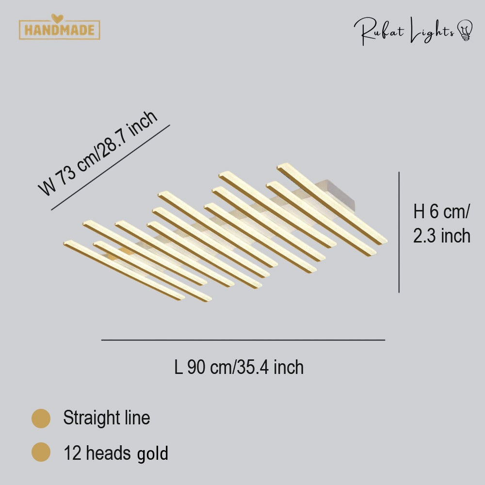 Nordic Creative Square Line Chandelier 12 heads straight line gold dimensions