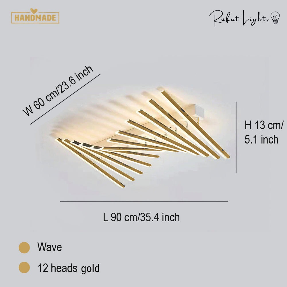 Nordic Creative Square Line Chandelier 12 heads wave gold dimensions