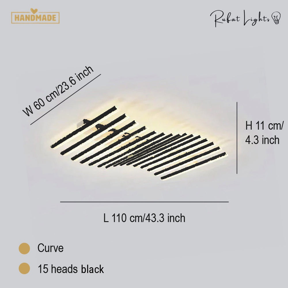 Nordic Creative Square Line Chandelier 15 heads curve black dimensions