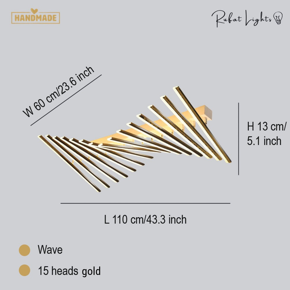 Nordic Creative Square Line Chandelier 15 heads wave gold dimensions