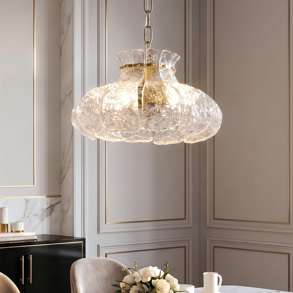 Retro French Glass Ice-Melting Pendant Lights over a dining area