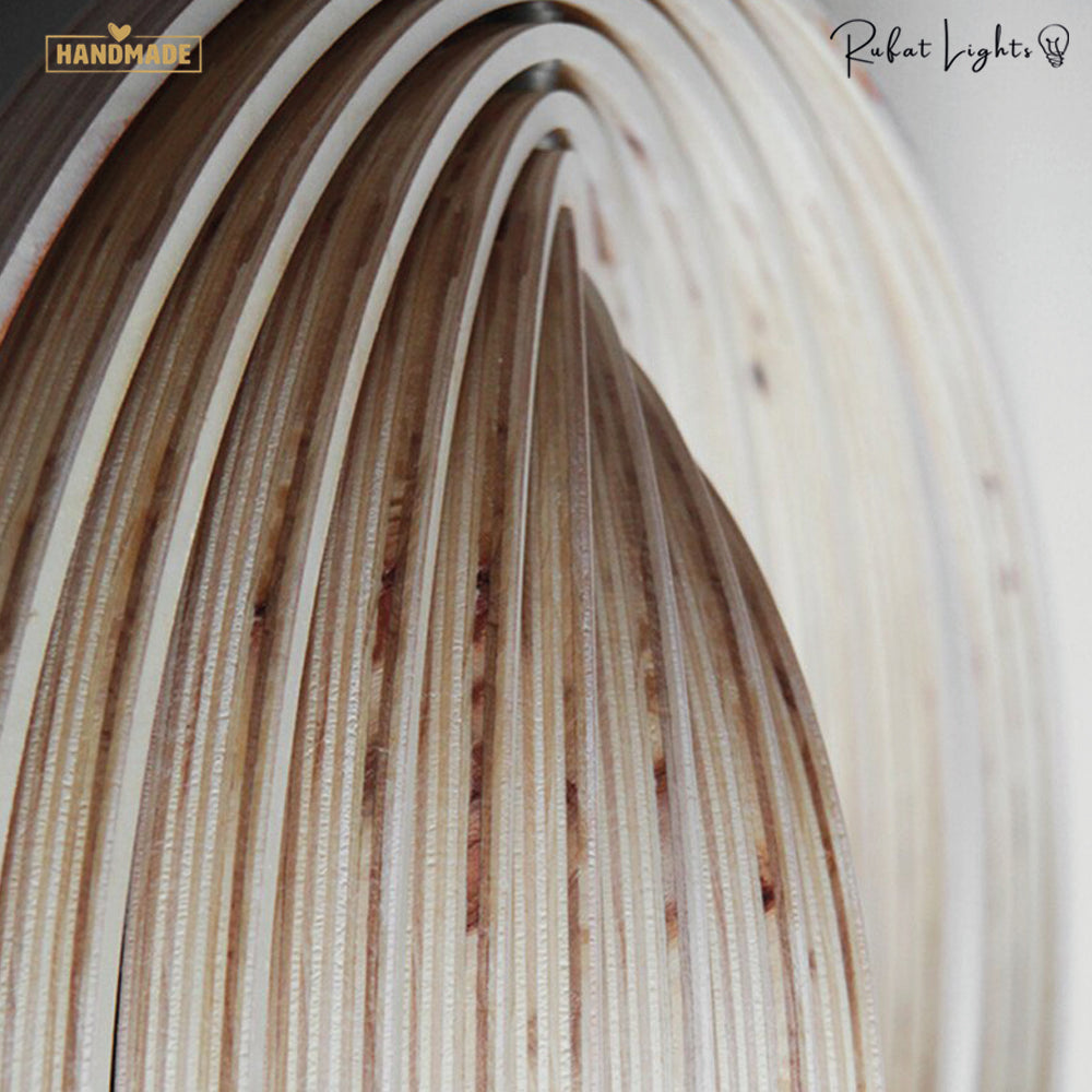Revolving Circular Moon Wood Pendant Light wood grain detail