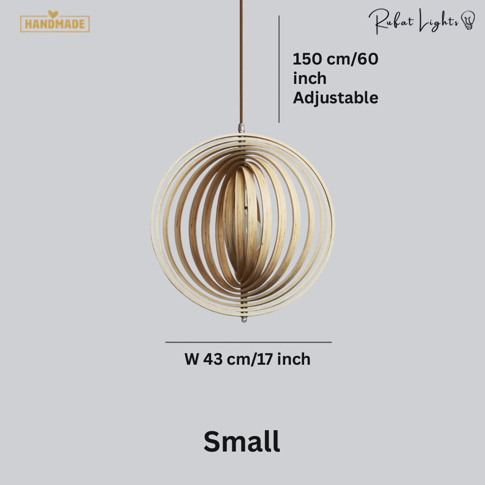 Revolving Circular Moon Wood Pendant Light dimensions Small
