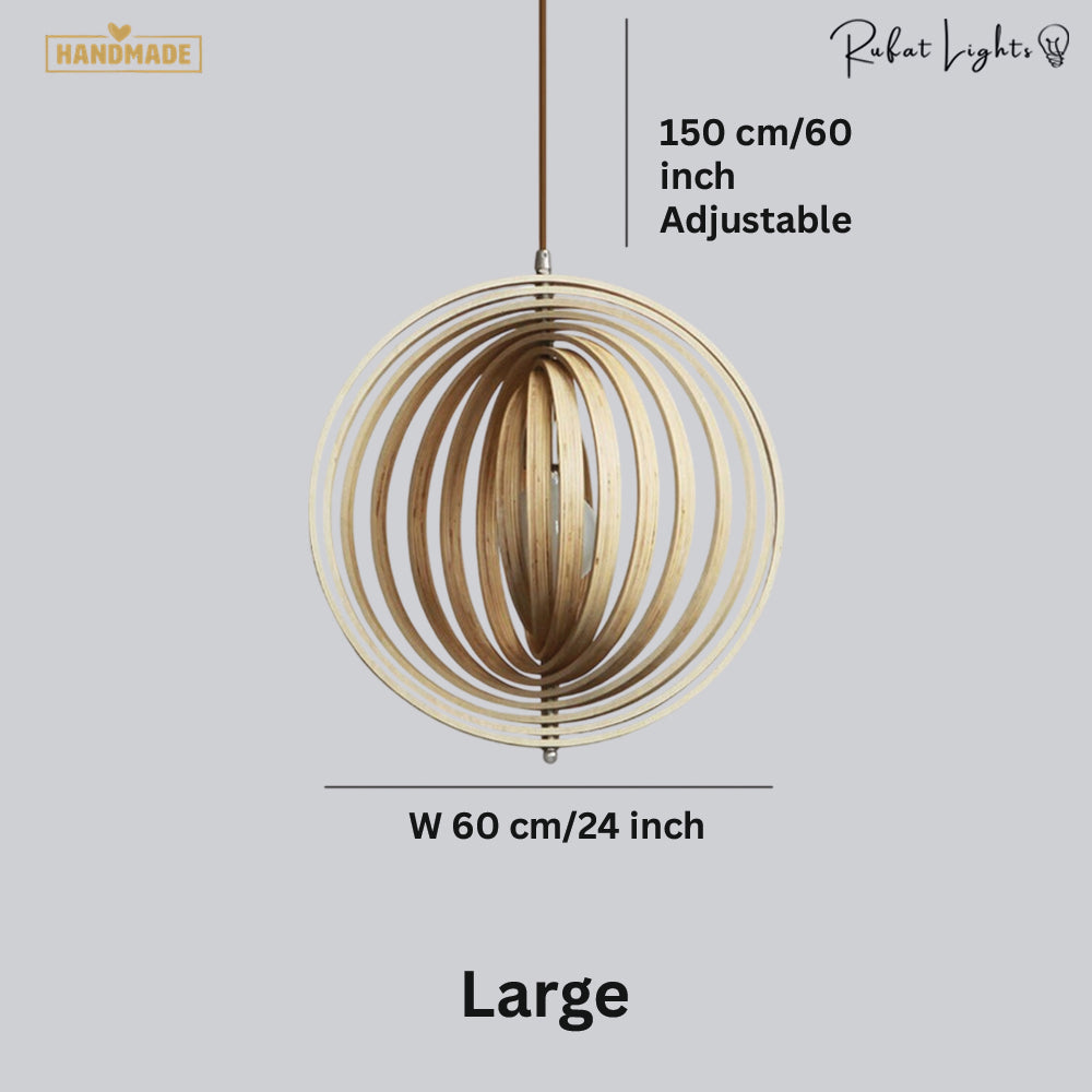 Revolving Circular Moon Wood Pendant Light dimensions Large