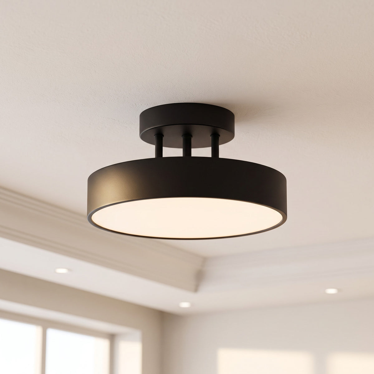 Round Copper Golden Ceiling Lamp Black on a white ceiling