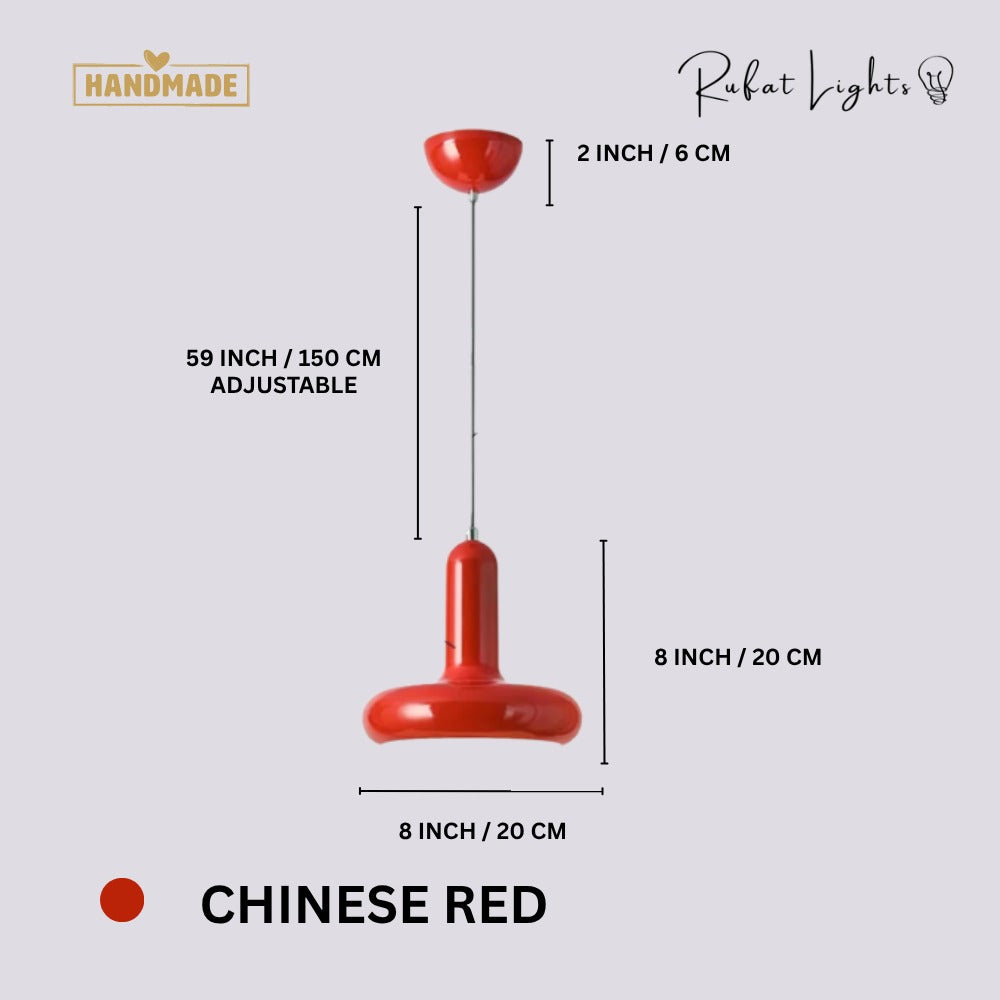 Scandinavian Macaron Pendant Lamp Chinese Red dimensions: 8 in (20 cm) wide, 8 in (20 cm) high, 2 in (6 cm) canopy, 59 in (150 cm) adjustable hanging length