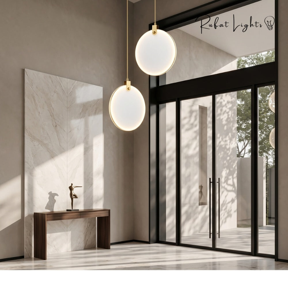 Simple Marble Round Crystal Villa Pendant Lamps in a foyer