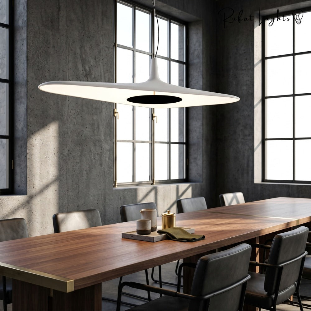Simple Resin Pendant Light White over a conference table