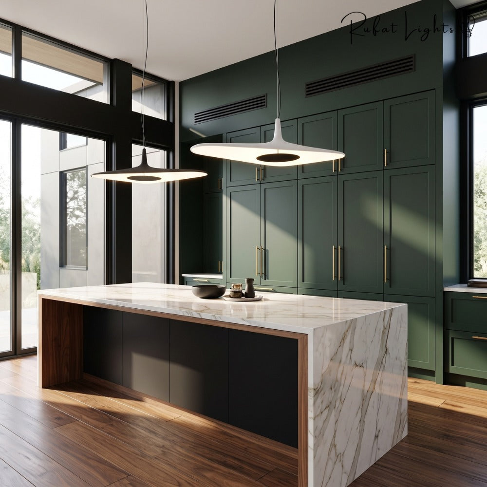 Simple Resin Pendant Light White pair over a kitchen island