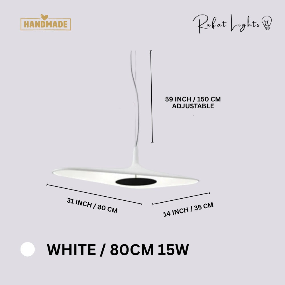 Simple Resin Pendant Light White 80CM 15W dimensions: 31 in (80 cm) long, 14 in (35 cm) wide, 59 in (150 cm) adjustable hanging length