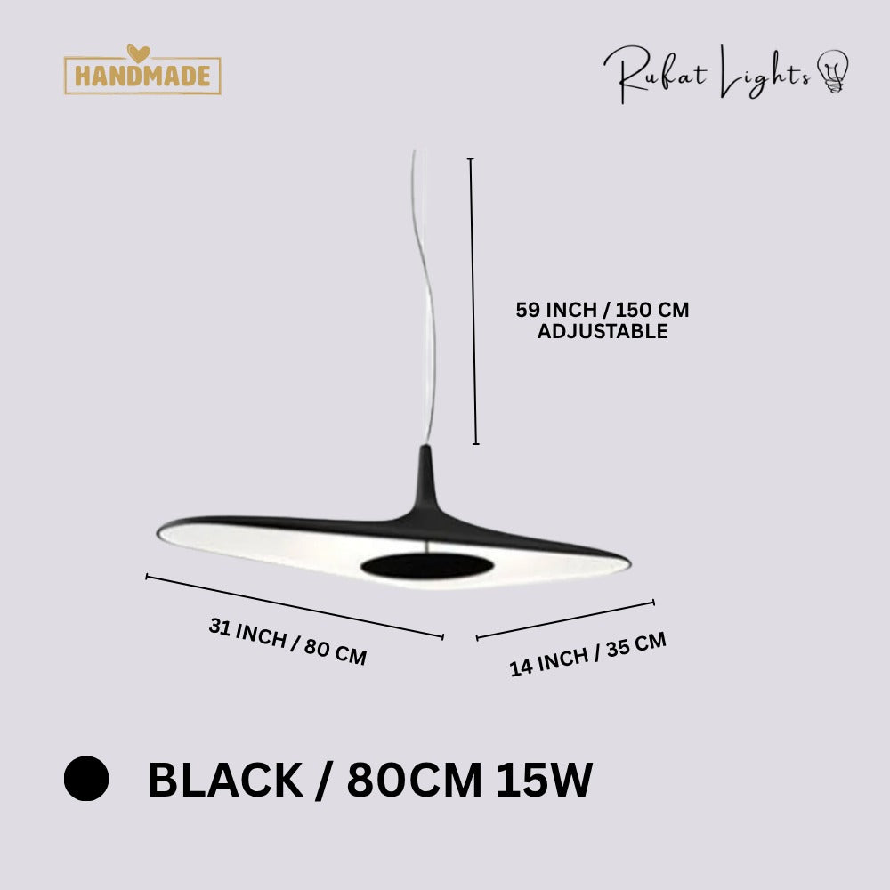 Simple Resin Pendant Light Black 80CM 15W dimensions: 31 in (80 cm) long, 14 in (35 cm) wide, 59 in (150 cm) adjustable hanging length