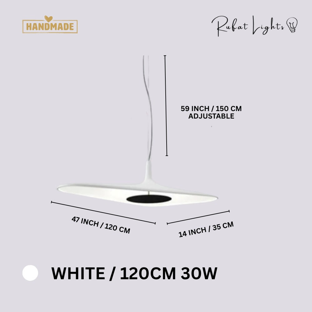 Simple Resin Pendant Light White 120CM 30W dimensions: 47 in (120 cm) long, 14 in (35 cm) wide, 59 in (150 cm) adjustable hanging length