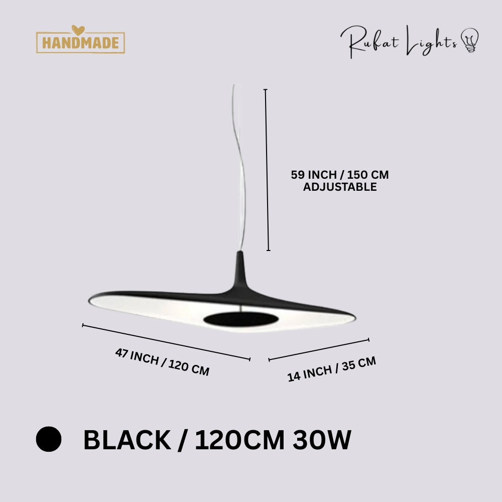 Simple Resin Pendant Light Black 120CM 30W dimensions: 47 in (120 cm) long, 14 in (35 cm) wide, 59 in (150 cm) adjustable hanging length