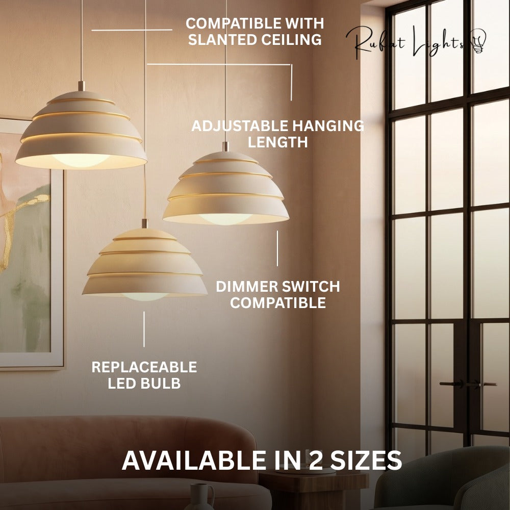 Single Head Iron Lamp Shade Pendant Light features: compatible with slanted ceiling, adjustable hanging length, dimmer switch compatible, replaceable LED bulb, available in 2 sizes