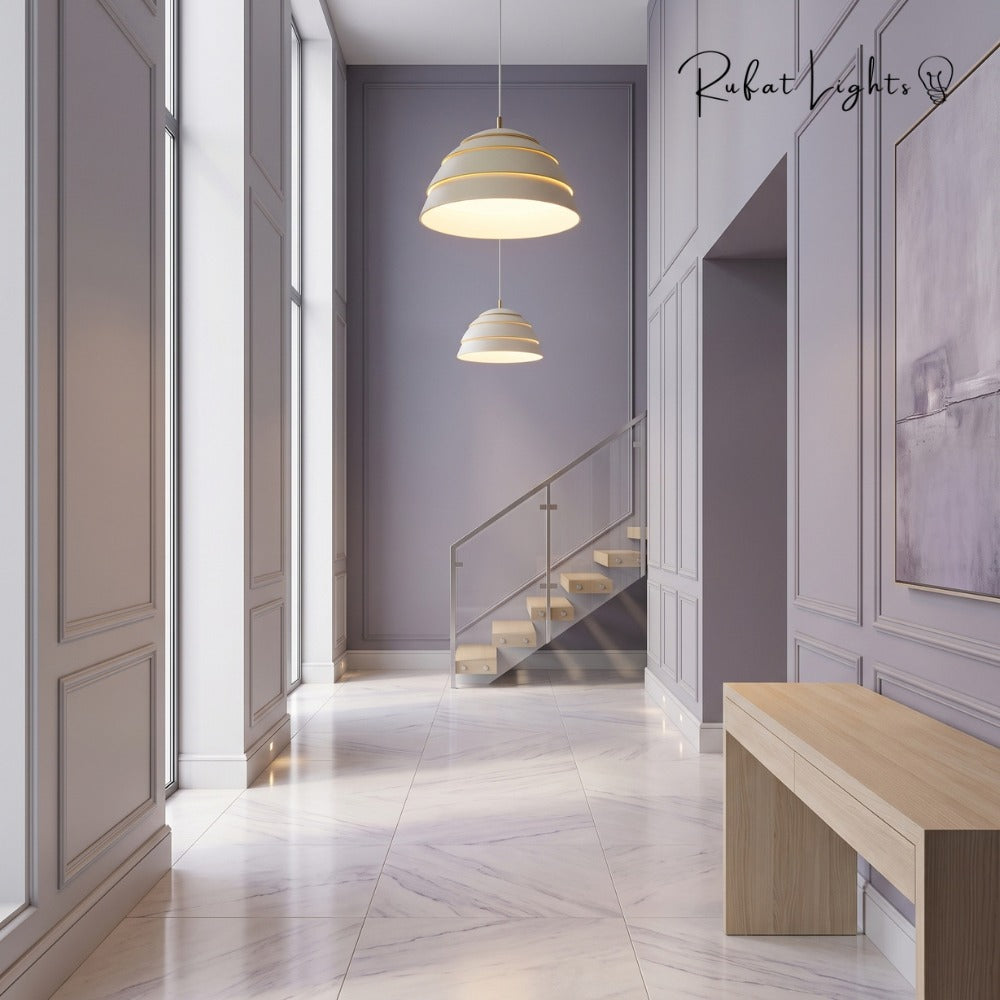 Single Head Iron Lamp Shade Pendant Light in an entryway with a staircase