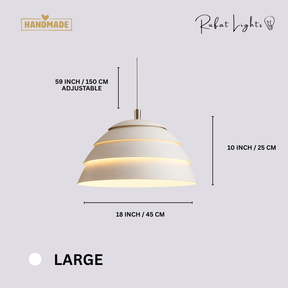Single Head Iron Lamp Shade Pendant Light Large dimensions: 18 in (45 cm) wide, 10 in (25 cm) high, 59 in (150 cm) adjustable hanging length