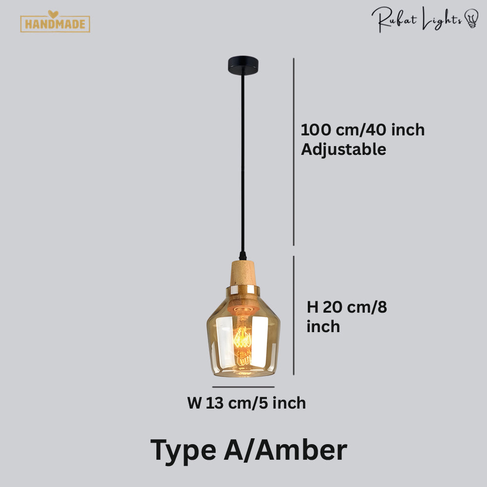 Antique Glass Coated Wood Pendant Lights Amber / Type A dimensions: Type A: W 13 x H 20 cm (5 x 8 in), 100 cm adjustable cord