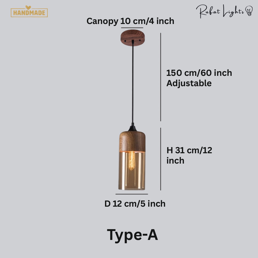 Wood Color Glass LED Pendant Lamp