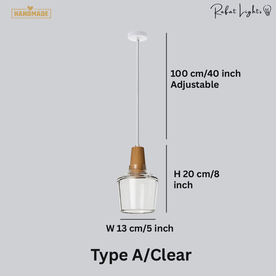 Antique Glass Coated Wood Pendant Lights Clear / Type A dimensions: Type A: W 13 x H 20 cm (5 x 8 in), 100 cm adjustable cord