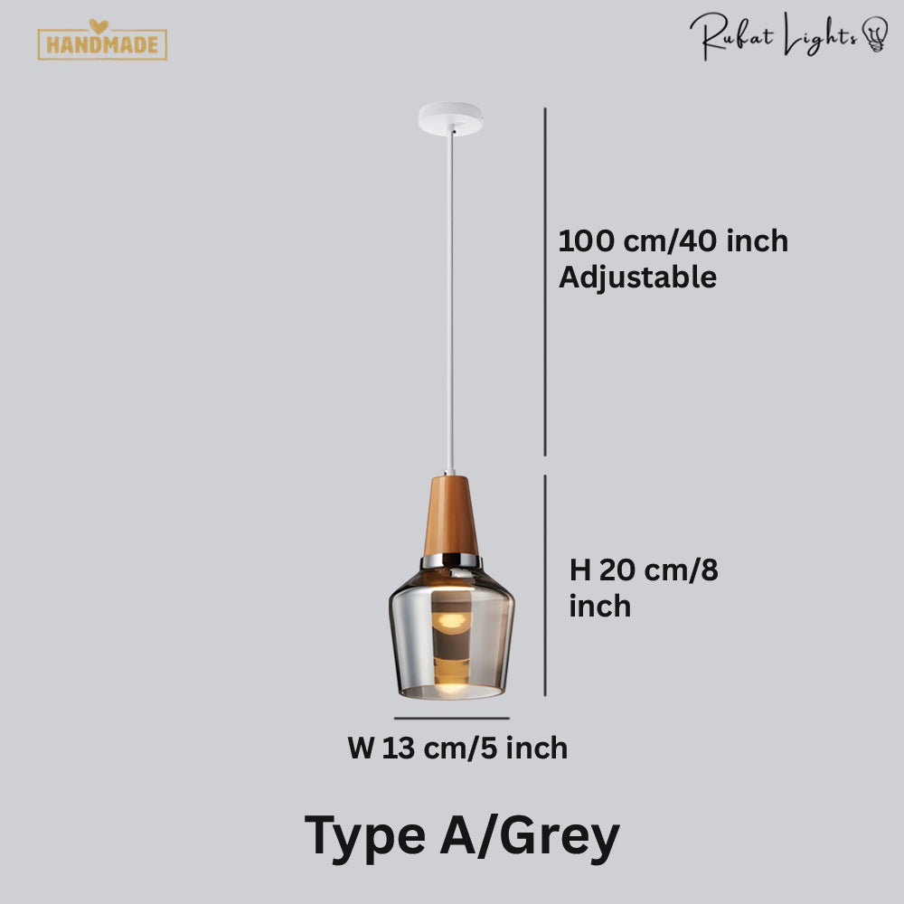 Antique Glass Coated Wood Pendant Lights Grey / Type A dimensions: Type A: W 13 x H 20 cm (5 x 8 in), 100 cm adjustable cord