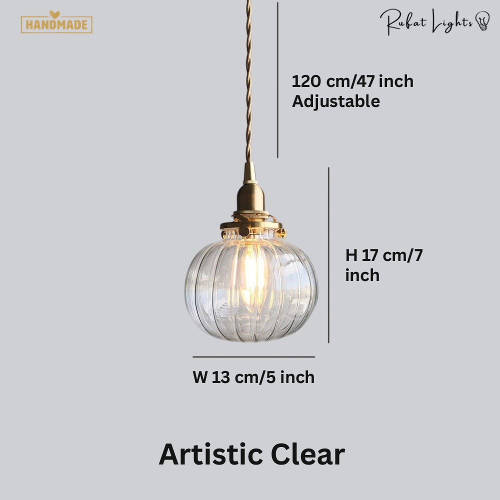 Japanese Style Retro Brass Glass Pendant Lamp
