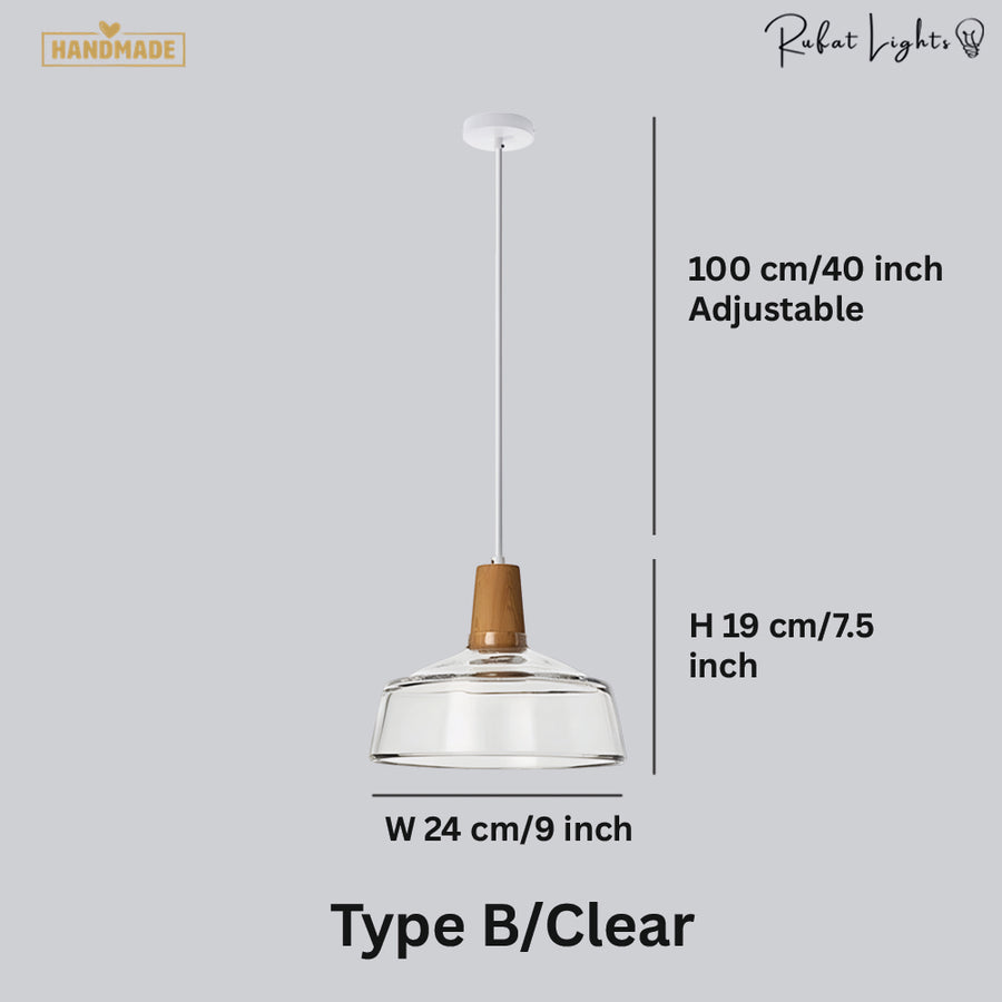 Antique Glass Coated Wood Pendant Lights Clear / Type B dimensions: Type B: W 24 x H 19 cm (9 x 7.5 in), 100 cm adjustable cord