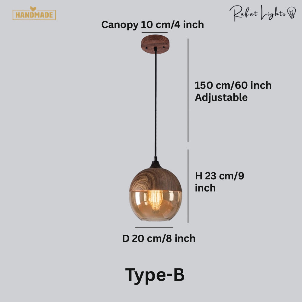 Wood Color Glass LED Pendant Lamp