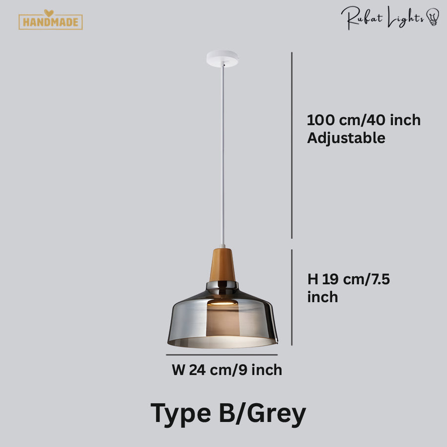 Antique Glass Coated Wood Pendant Lights Grey / Type B dimensions: Type B: W 24 x H 19 cm (9 x 7.5 in), 100 cm adjustable cord