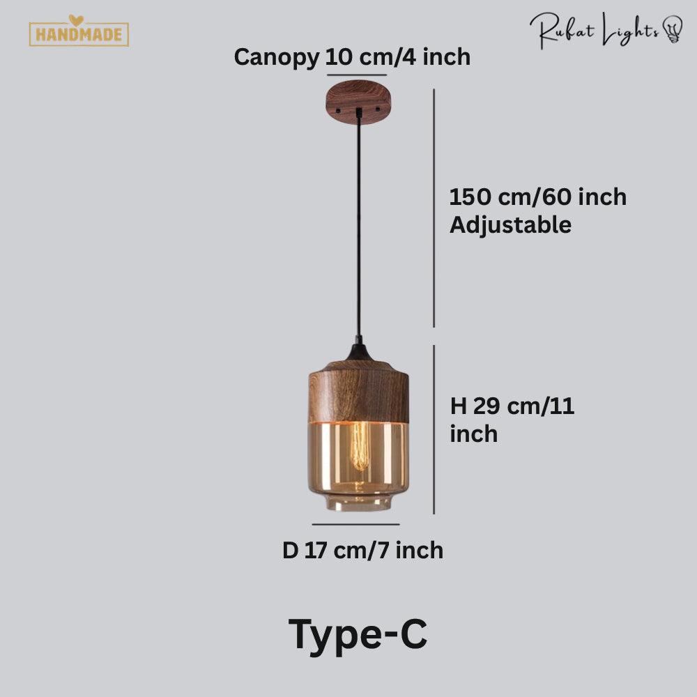 Wood Color Glass LED Pendant Lamp