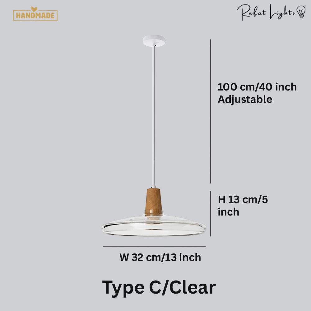 Antique Glass Coated Wood Pendant Lights Clear / Type C dimensions: Type C: W 32 x H 13 cm (13 x 5 in), 100 cm adjustable cord