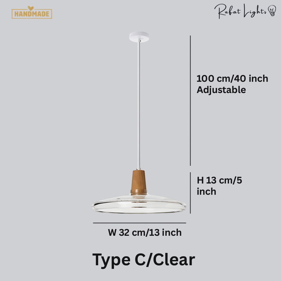 Antique Glass Coated Wood Pendant Lights Clear / Type C dimensions: Type C: W 32 x H 13 cm (13 x 5 in), 100 cm adjustable cord