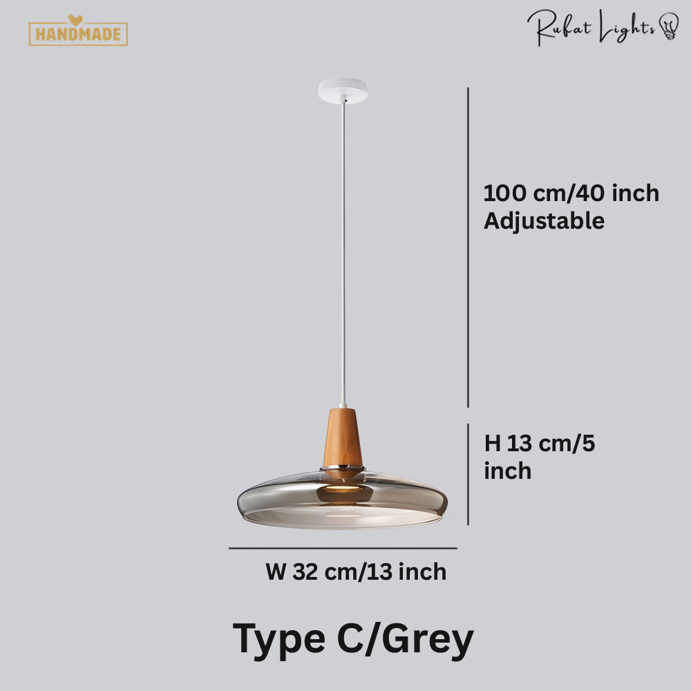 Antique Glass Coated Wood Pendant Lights Grey / Type C dimensions: Type C: W 32 x H 13 cm (13 x 5 in), 100 cm adjustable cord
