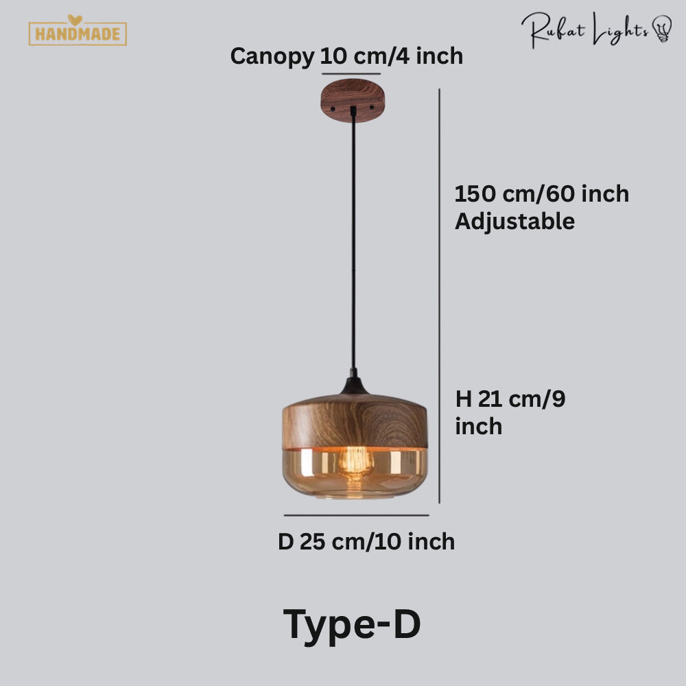 Wood Color Glass LED Pendant Lamp