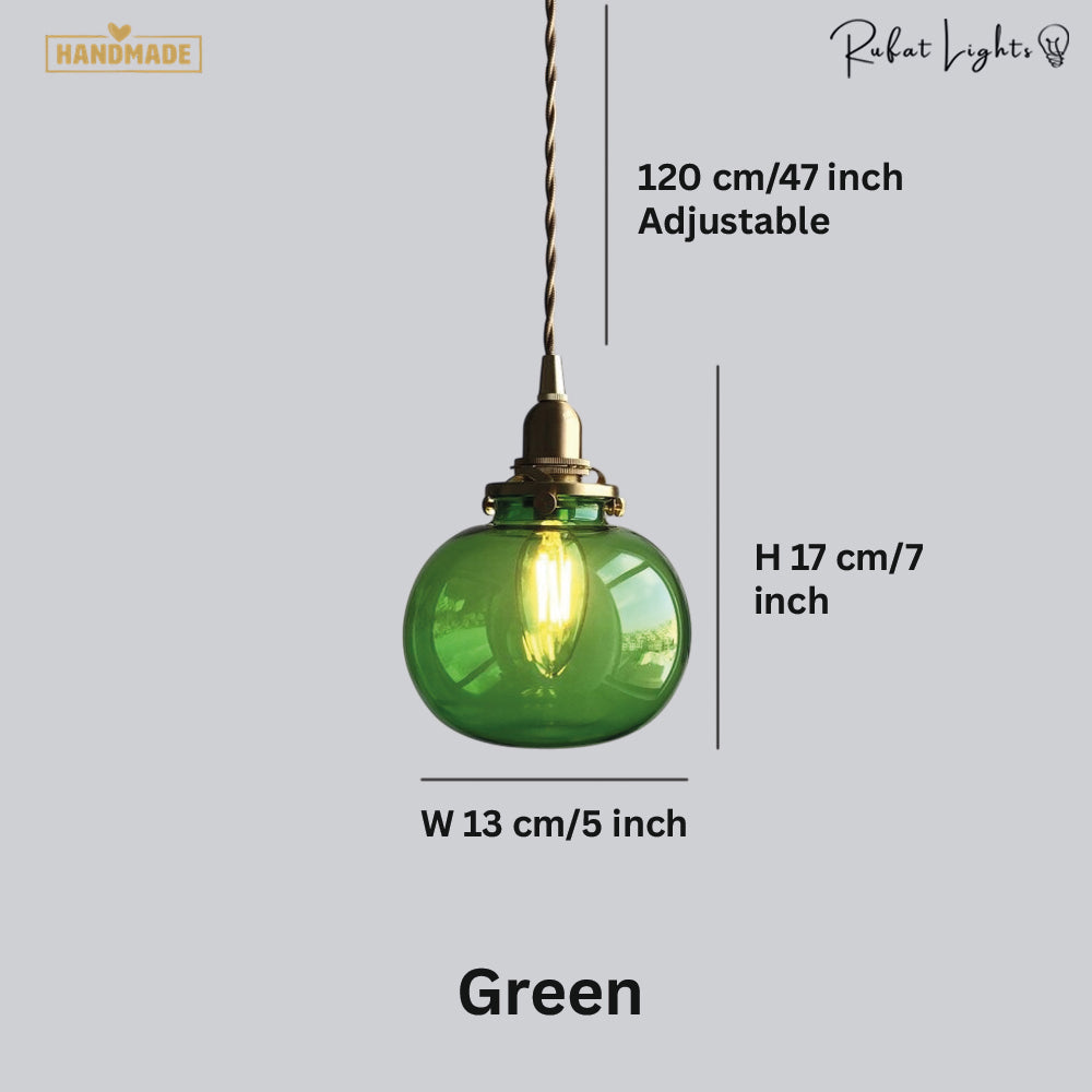Japanese Style Retro Brass Glass Pendant Lamp