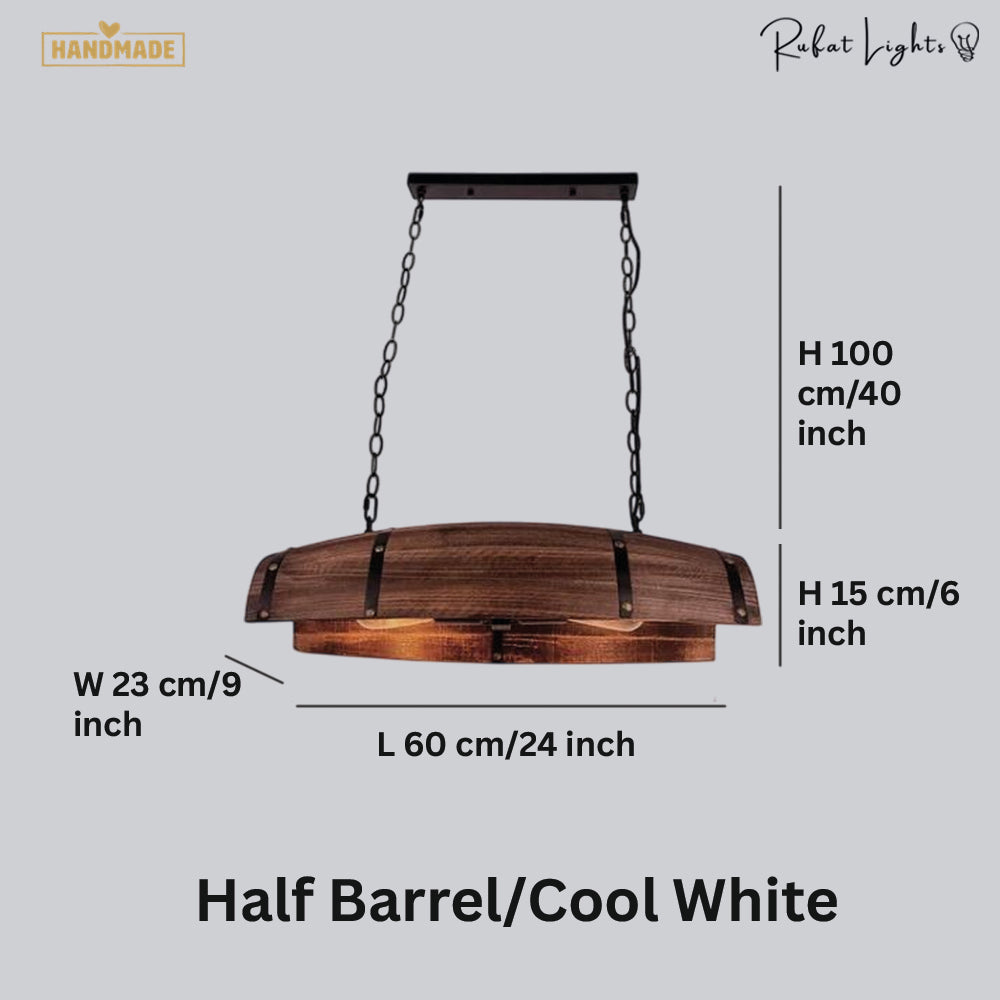 Natural Wood Wine Barrel Pendant Light