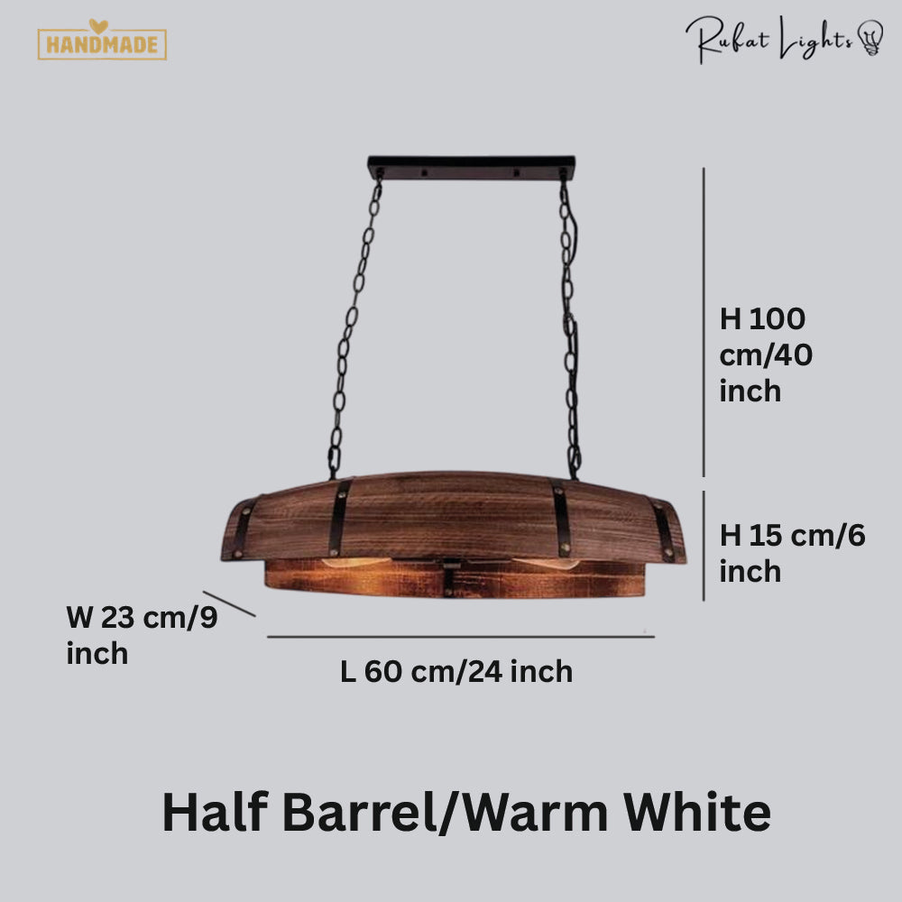 Natural Wood Wine Barrel Pendant Light