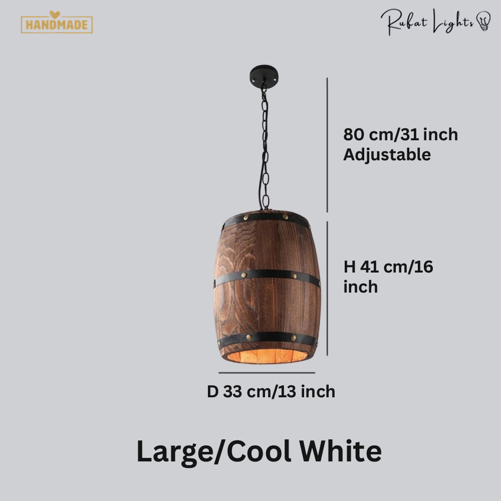 Natural Wood Wine Barrel Pendant Light