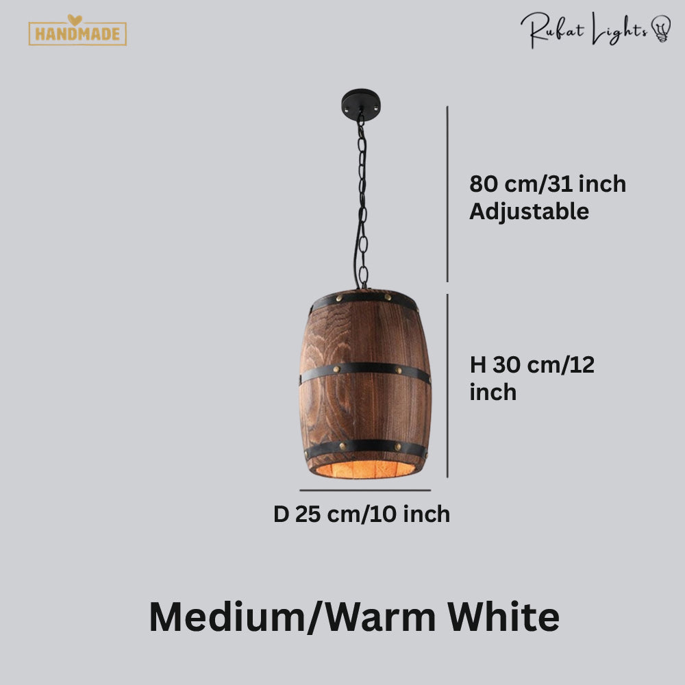 Natural Wood Wine Barrel Pendant Light