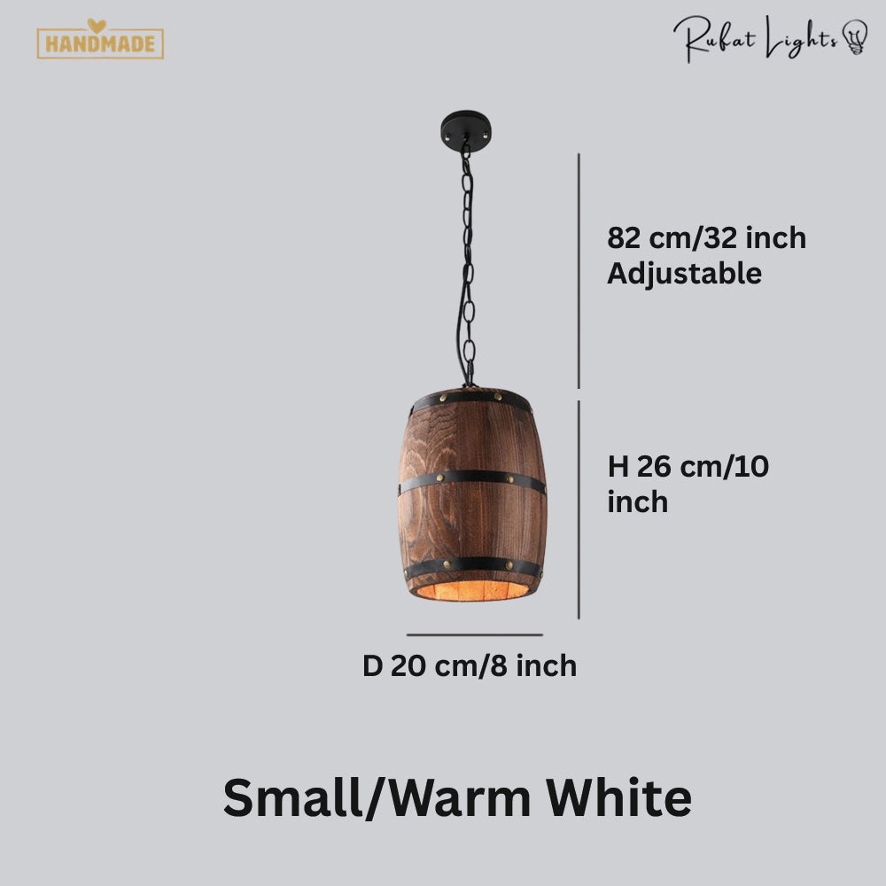 Natural Wood Wine Barrel Pendant Light