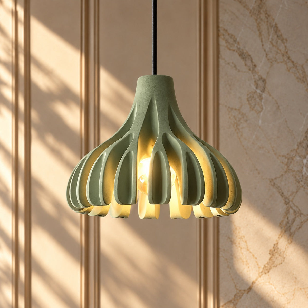 Trendy Macaron Resin Pendant Lamps Green ribbed resin shade
