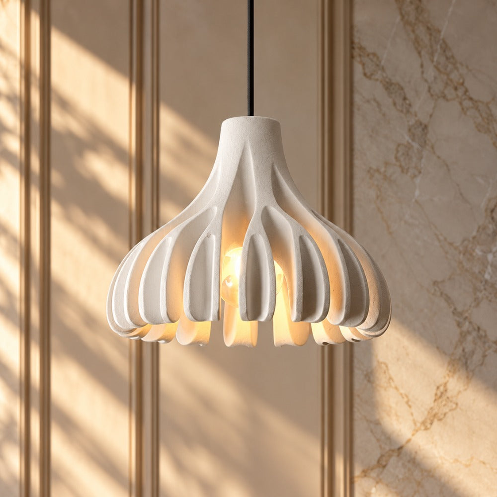 Trendy Macaron Resin Pendant Lamps White ribbed resin shade